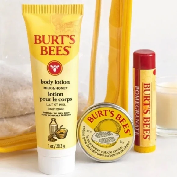 Burt’s Bees Travel Set + Clear Cosmetic Bag | Lotion, Lip Balm, Cuticle Cream - Picture 2 of 2